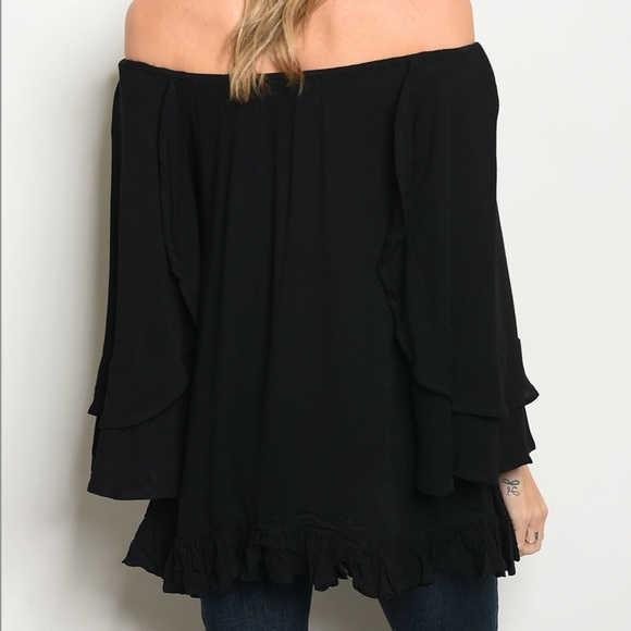 ❤️1 MED❤️Off The Shoulder Bell Sleeve Tunic Top - Picture 6 of 7